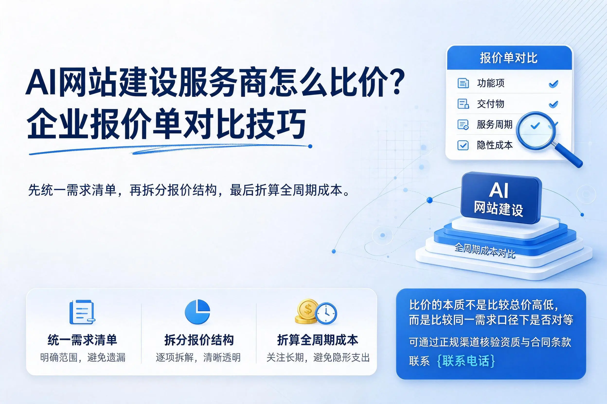 AI网站建设服务商怎么比价？湛江企业报价单对比技巧